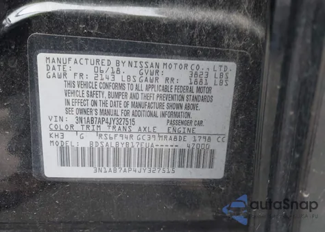 2018 Nissan Sentra S z USA, uszkodzony, nr VIN 3N1AB7AP4JY327515